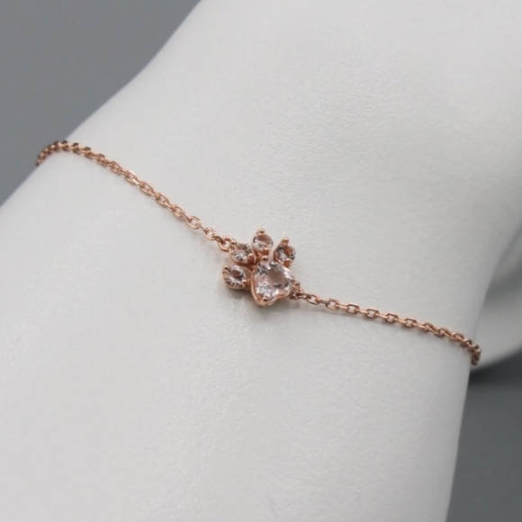 18k Rose Gold Pink Quartz Paw Bracelet - Picture 2 of 7